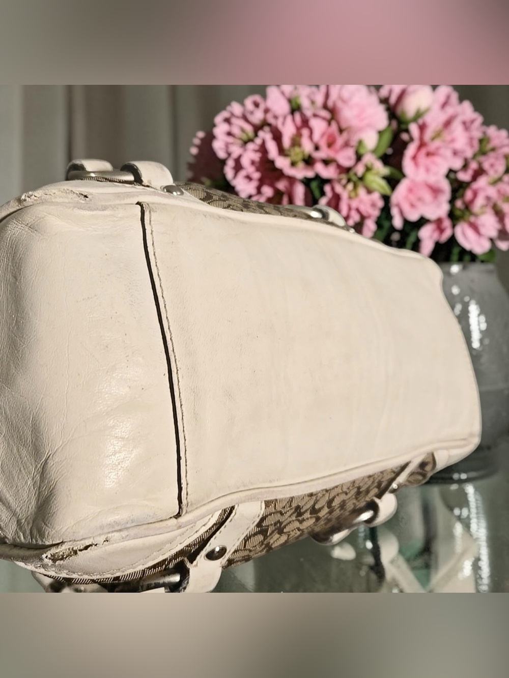Coach 2007 Khaki and Chalk Signature Canvas Tote with Leather Trim - Picture 11 of 14